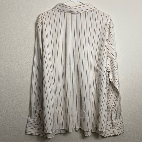 George Woman Striped Stretch Blouse - 26W - White/Tan - Picture 5 of 6